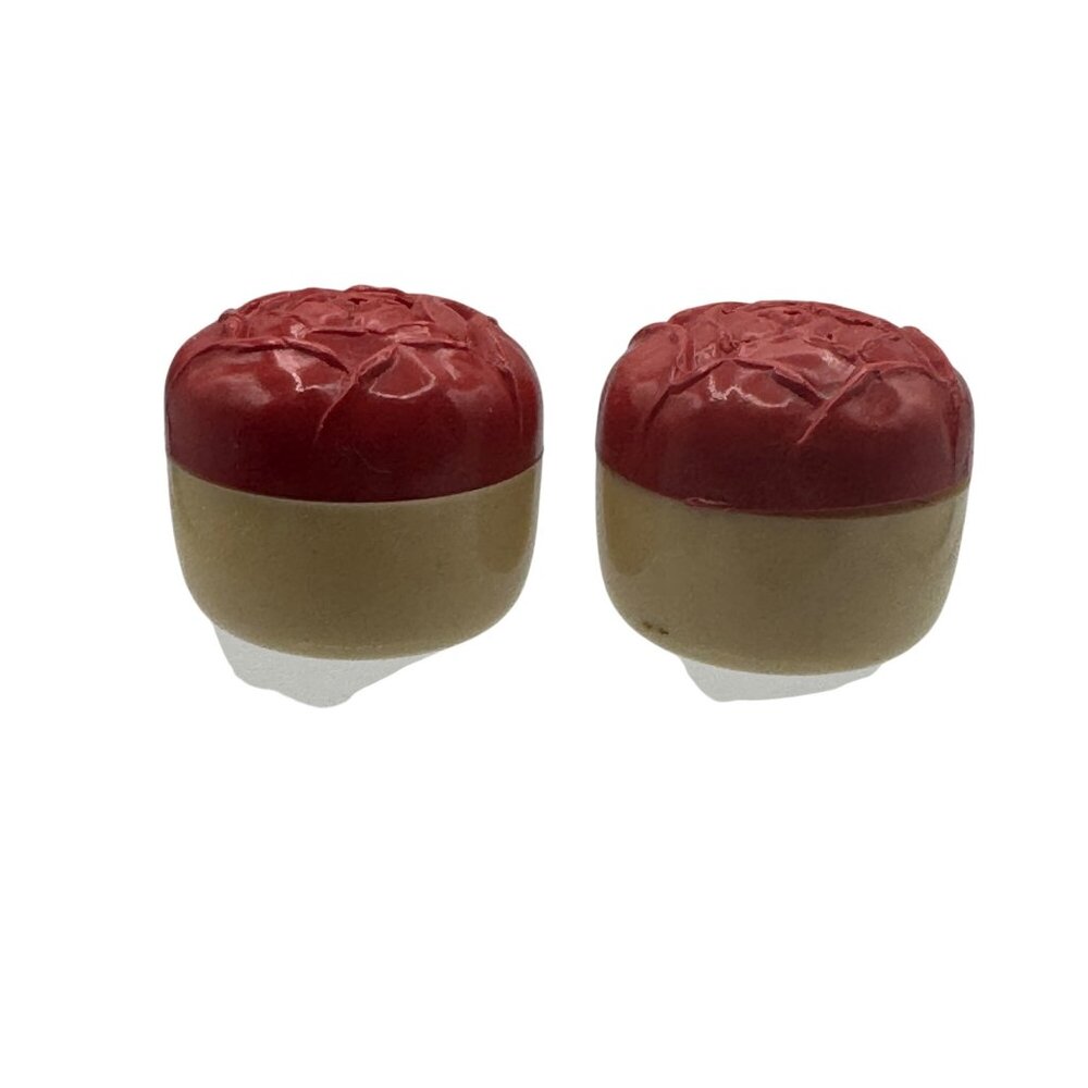 Vintage Rose Bud Compact Salt And Pepper Shakers Red Plastic